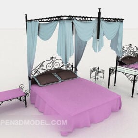 Warm Double Bed Full Set 3d model