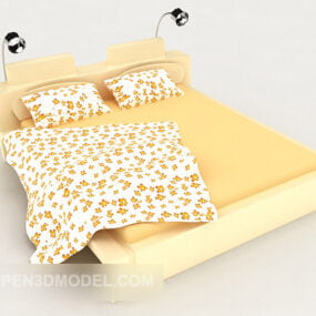 Warm Yellow Patterned Double Bed 3d model