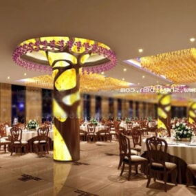 Restaurante occidental con iluminación modelo 3d.