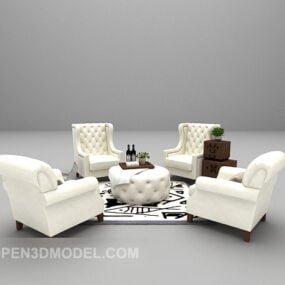 Mẫu nội thất Sofa Châu Âu da trắng 3d