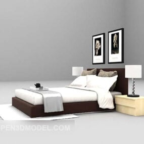 Tempat Tidur Rendah Putih Dengan Lukisan model 3d