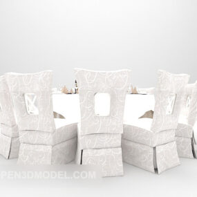 Restaurant White Round Table Chair 3d model