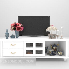 White Tv Cabinet With Flower Vase 3d model