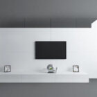 Mur de fond blanc avec meuble TV