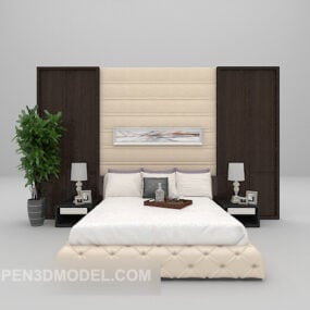 White Bed With Back Wall 3d model