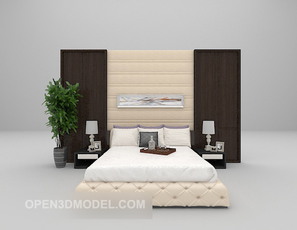 White Bed With Back Wall Free 3d Model - .Max - Open3dModel