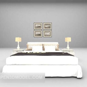 नाइटस्टैंड 3डी मॉडल के साथ सफेद बिस्तर फर्नीचर
