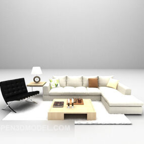Witte banktafel Grote volledige sets 3D-model