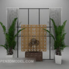 White Curtains Furniture With Potted Plant