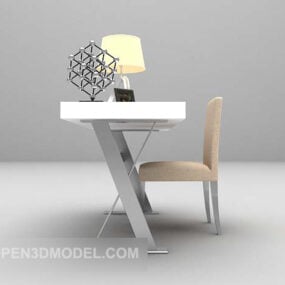 White Work Desk With Chair 3d model