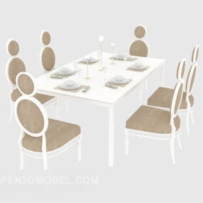 Bílý jídelní stůl a židle 3D model