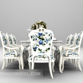 White Elegant Dining Table Furniture 3d model