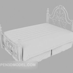 سرير بإطار حديدي مفرش أبيض نموذج ثلاثي الأبعاد