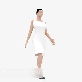 Model 3d Karakter Wanita Rok Panjang Putih