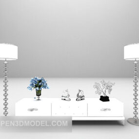 White Low Tv Cabinet With Floor Lamp 3d model