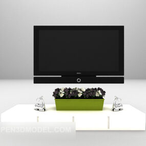 White Low Tv Cabinet Simple Style 3d model