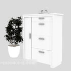 White Shoe Cabinet With Potted Plant