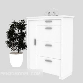 White Shoe Cabinet With Potted Plant 3d model