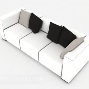 نموذج أريكة أبيض بسيط لثلاثة أشخاص ثلاثي الأبعاد