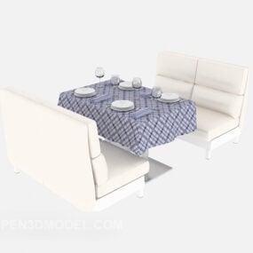 Meja Makan Kursi Sofa Putih model 3d