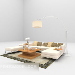 White Sofa Furniture With Carpet Lamp 3d model
