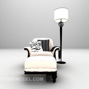 Λευκός καναπές με φωτιστικό δαπέδου τρισδιάστατο μοντέλο
