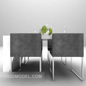 White Table Grey Chair Combination 3d model