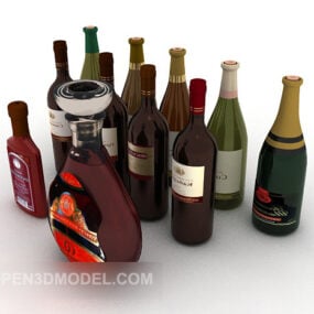 Old Wine Bottle With Label 3d model