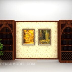 茶色の木製ワインキャビネット家具3Dモデル