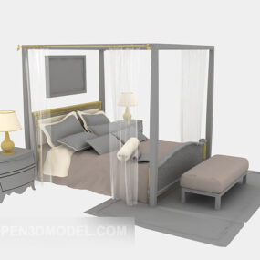 Wood European Poster Bed 3d model
