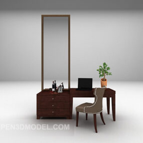 Træ europæisk skrivebord med spejl 3d-model