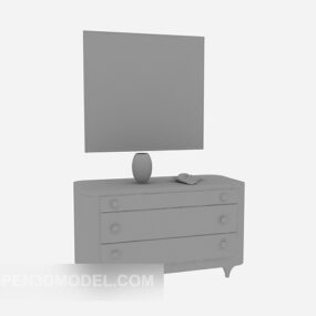 Wood Hall Cabinet With Mirror 3d model