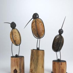 Wood Base Bird Figurine Decor 3d model