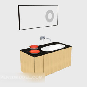 کابینت حمام چوبی با آینه مدل سه بعدی