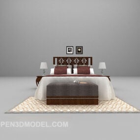 데이 베드 카펫이있는 목재 침대 3d 모델