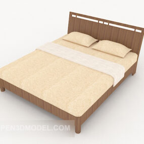 Ξύλινο μπεζ διπλό κρεβάτι 3d μοντέλο