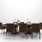 Wood black dining table 3d model