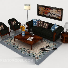 实木黑色家用组合沙发3d模型