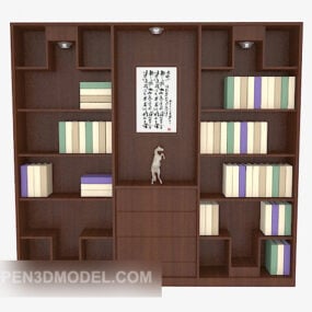 Houten boekenkast met boeken 3D-model