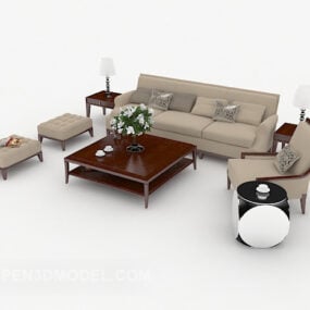 Wood Brown Home Combination Sofa 3d model