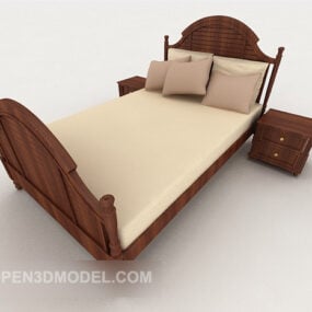 Wood Brown Home Simple Double Bed 3d model