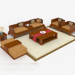 Wood Brown Simple Combination Sofa 3d model