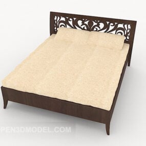 Dřevěná vyřezávaná manželská postel 3D model