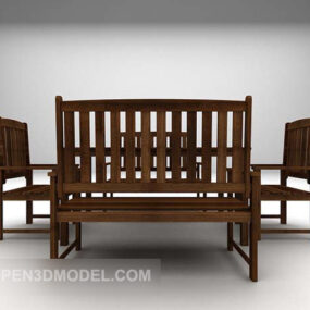 Wood-colored Vintage Table And Chair 3d model