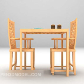 Wood Colored Table And Chair 3d model