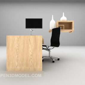 Office Wood Desk Wheels Chair Furniture 3d model