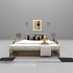 Holz-Doppelbett, großes komplettes Set, 3D-Modell