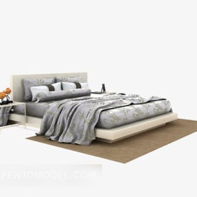 سرير خشب مزدوج مع بطانية نموذج ثلاثي الأبعاد