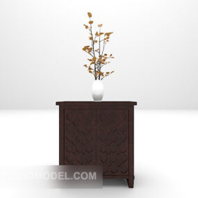 Brown Wood Furniture With Decorative Vase 3d model