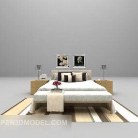 Trä familjesäng med matta 3d-modell